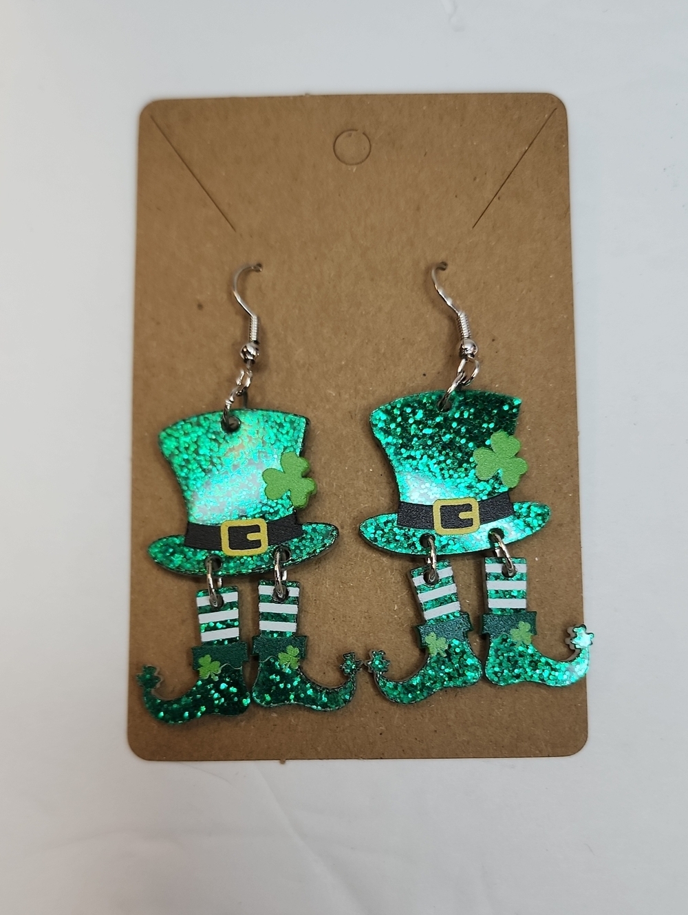 St Patrick’s Day Leprechaun Hat Boot Dangle Earrings